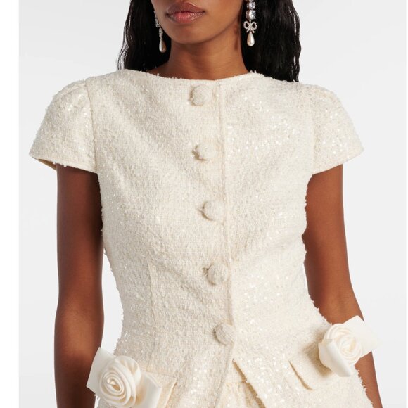 Self-Portrait Boucle Bow Detail Mini Dress (BRIDAL) Size 4 - Picture 5 of 7